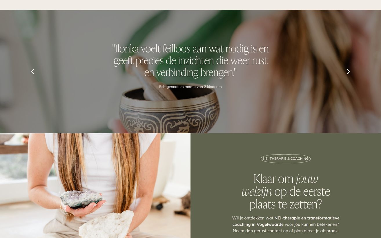 Project IB-BEWUST van Zeeuwsweb: ervaringen van cliënten in een carrousel op een vaste achtergrondfoto, en de footer