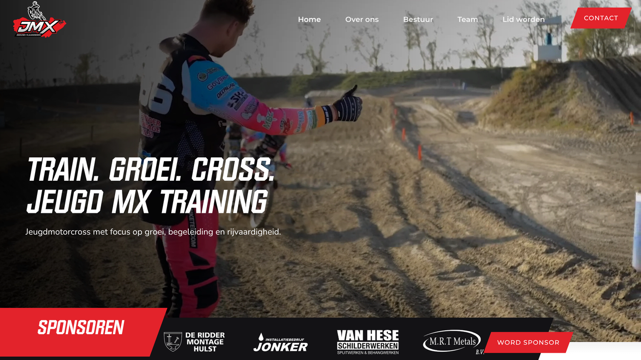 Project Jeugd MX ZVL van Zeeuwsweb: de homepage met de video van een training in de hero en de sponsorbalk eronder