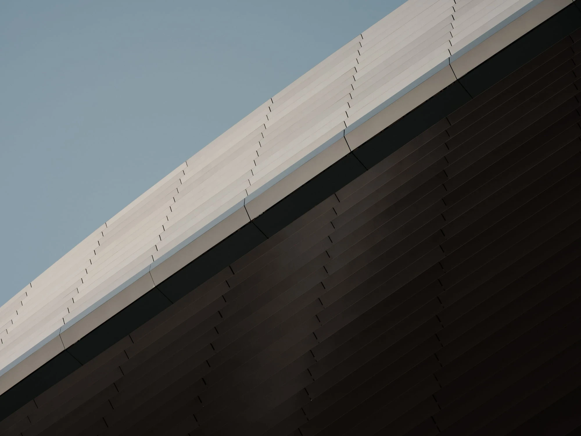 Project Lectorus van Zeeuwsweb: strakke diagonale daklijn van een modern gebouw tegen een blauwe lucht