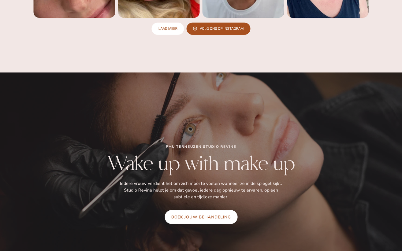 Project Studio Revine van Zeeuwsweb: het blok Wake up with make up op een vast beeld, met de footer eronder