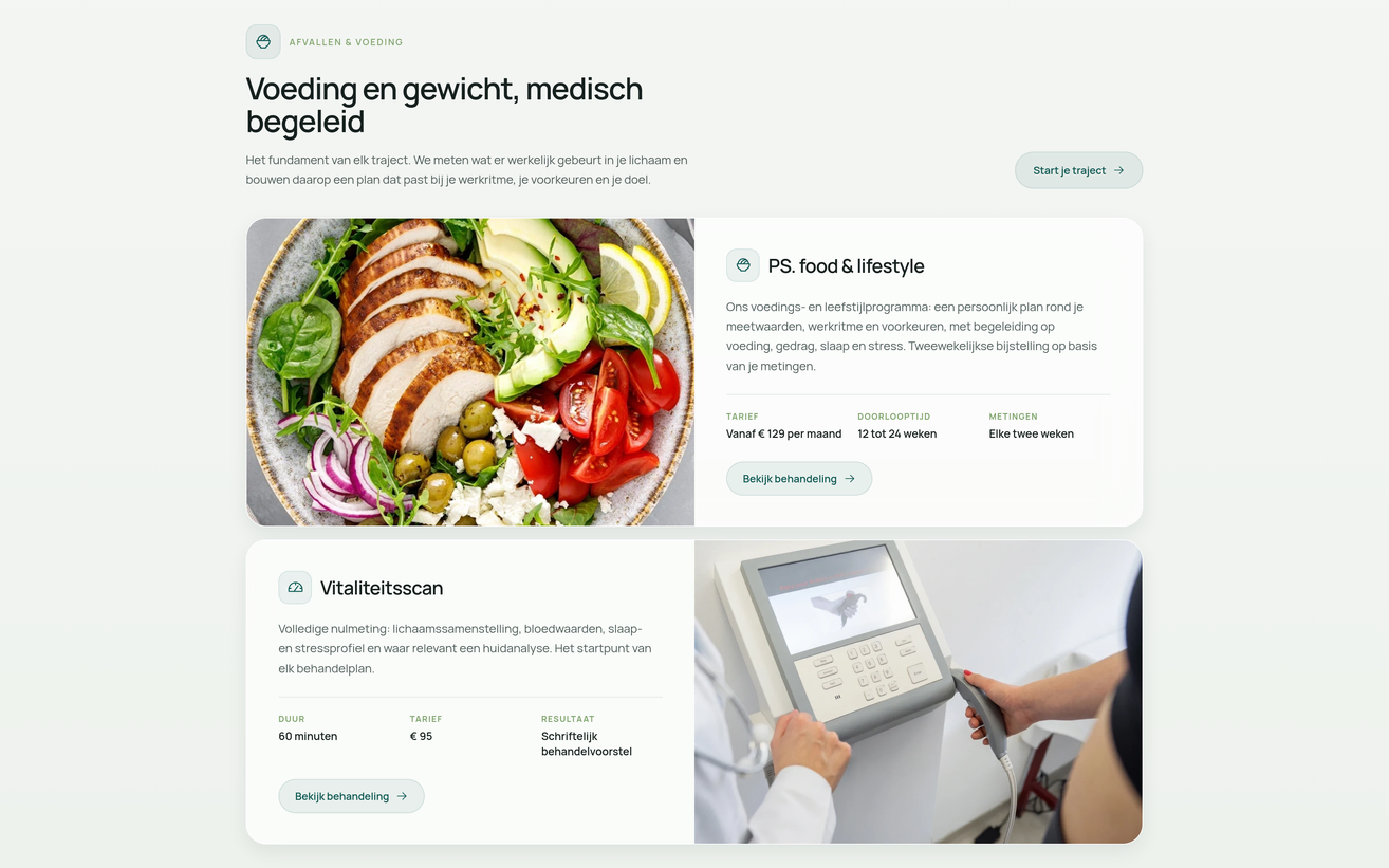 Project Team Vital van Zeeuwsweb: de sectie Afvallen & voeding op de dienstenpagina, met de Vitaliteitsscan