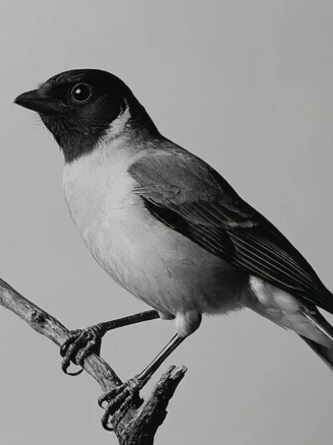 Scherpe zwart-witfoto van een vogel op een tak